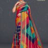 Clean Bold Red Saree with Golden Lines