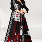 Black Saree with Red and White Flower Print - Timeless Charm