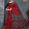 Maroon Saree with Black Border - Timeless Sophistication