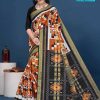 Orange and White Print Saree with Black Pallu - Timeless Elegance