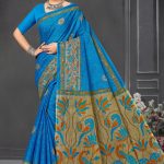 Sky Blue Saree with Golden Pallu - Timeless Glamour
