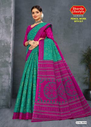 Green Saree with Pink Border - Subtle Elegance