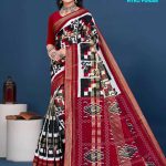 Brown Saree with Black and White Checks Print and Golden Jari - Timeless Sophistication
