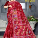 Red Colour Bandhani Saree with Multicolour Patchwork
