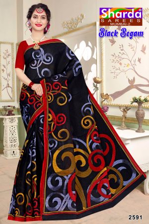 Black Saree with Multicolour Rounded Design - Black Begam