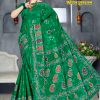 Green Bandhani Saree with Patches - Durgapur Batick with Latkan