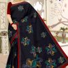 Black Saree with Multicolour Flower Design and Red Border - Black Begam