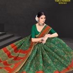 Green Printed Saree with Orange Pallu - Varli Fashion with B.P