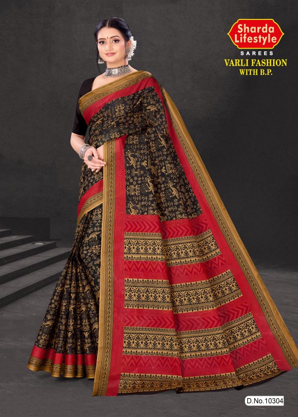 Black Saree with Multicolour Pallu - Varli Fashion with B.P