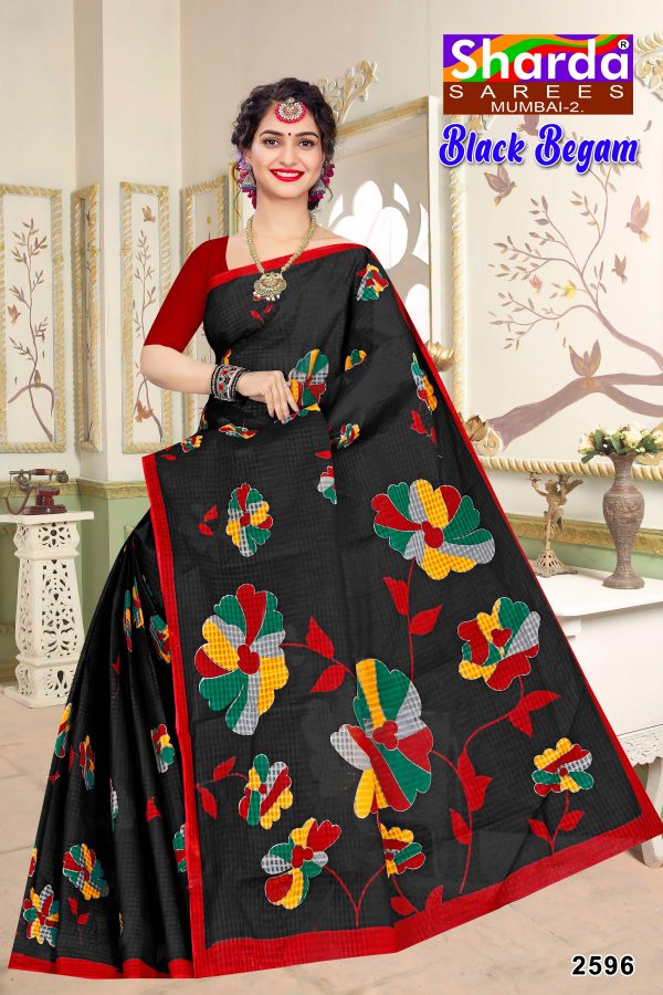 Black Saree with Multicolour Patchwork - Black Begam