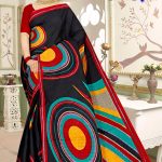Black Saree with Multicolour Rounds - Black Begam