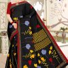 Black Saree with Multicolour Flower Design - Black Begam