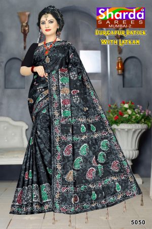 Black Bandhani Saree with Multicolour Patch - Durgapur Batick with Latkan