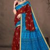 Maroon Saree with Sky Blue Pallu - Udaipur Gadhwal