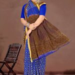 Blue Saree with Golden Blocks - Relex Gadhwal