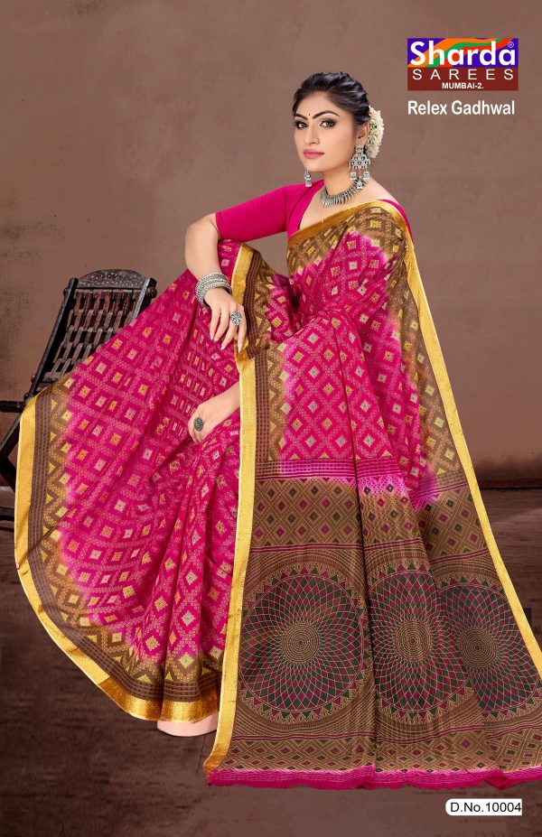 Pink Saree with Golden Print - Ram Rasiya Gadhwal B.P