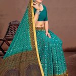 Green Saree with Golden Border - Relex Gadhwal