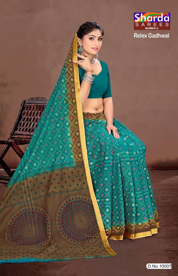 Green Saree with Golden Border - Relex Gadhwal