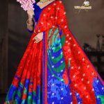 Shree Khestra Red & Blue Cotton Saree with Siroski Accents