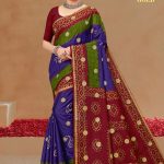 ITALIAN GOLD Cotton Saree in Dull Red, Green, and Blue with Stylish Design