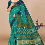 Jay Shree Ram Siroski saree in peacock green and purple with charming design