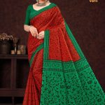 Close-up of Varli Accent Design on Bangla Street Cotton Saree in Red & Green