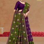 ITALIAN GOLD Cotton Saree in Royal Purple and Dark Chutney Green with Stylish Design