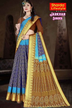 Full View of Jarkhan Border Cotton Saree with Golden Border