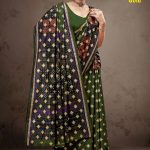 New Italian Gold Cotton Saree with Deep Green and Black Color and Luxurious Design