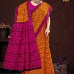 Model Wearing Bangla Street Varli Cotton Saree in Orange & Purple