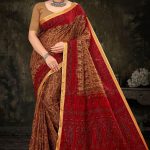 Millionaire Gadhwal cotton saree in cream and dark red with gorgeous design