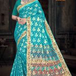 Future Star BP Sky Blue and Golden Saree with Elegant Border