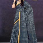 Maharani Pestal Gadhwal Cotton Saree with Grey Color and Luxurious Design