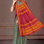 Dhama Dham Butti Cotton Saree in Grey and Red with Simple Design