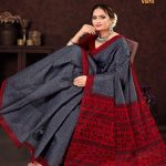 Bangla Street Varli Cotton Saree in Grey & Red with Accent Design