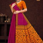 Bangla Street Varli Cotton Saree in Orange & Dark Pink with Accent Design