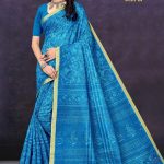 Maharani Pestal Gadhwal Cotton Saree with Blue Color and Luxurious Design