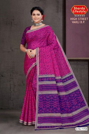 High Street Varli B.P Cotton Saree with Pink and Light Purple Color