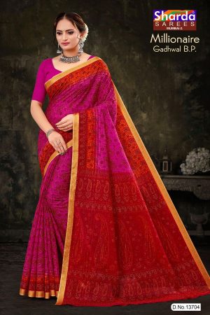 Millionaire Gadhwal cotton saree in pink and red with gorgeous design