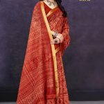 Maharani Pestal Gadhwal Cotton Saree with Orange Color and Luxurious Design