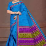 Dhama Dham Butti Cotton Saree in Blue and Green with Simple Design