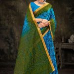 Millionaire Gadhwal cotton saree in blue and green with gorgeous design