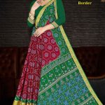 "God Gift Border Green and Red Cotton Saree with Intricate Design"