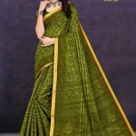 Maharani Pestal Gadhwal Cotton Saree with Green Color and Luxurious Design