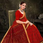 Millionaire Gadhwal cotton saree in hot orange and red with gorgeous design