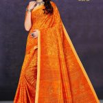 Maharani Pestal Gadhwal Cotton Saree with Light Orange Color and Luxurious Design