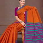 Close-up of Simple Butti Design on Orange & Blue Cotton Saree