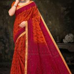 Millionaire Gadhwal cotton saree in orange and dark pink with gorgeous design