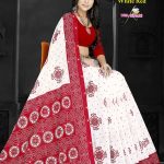 Devi Durga White Red Cotton Saree with Swarovski Embellishments