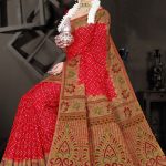 Full View of Bachans Kala Cotton Saree in Red and Dull Coffee